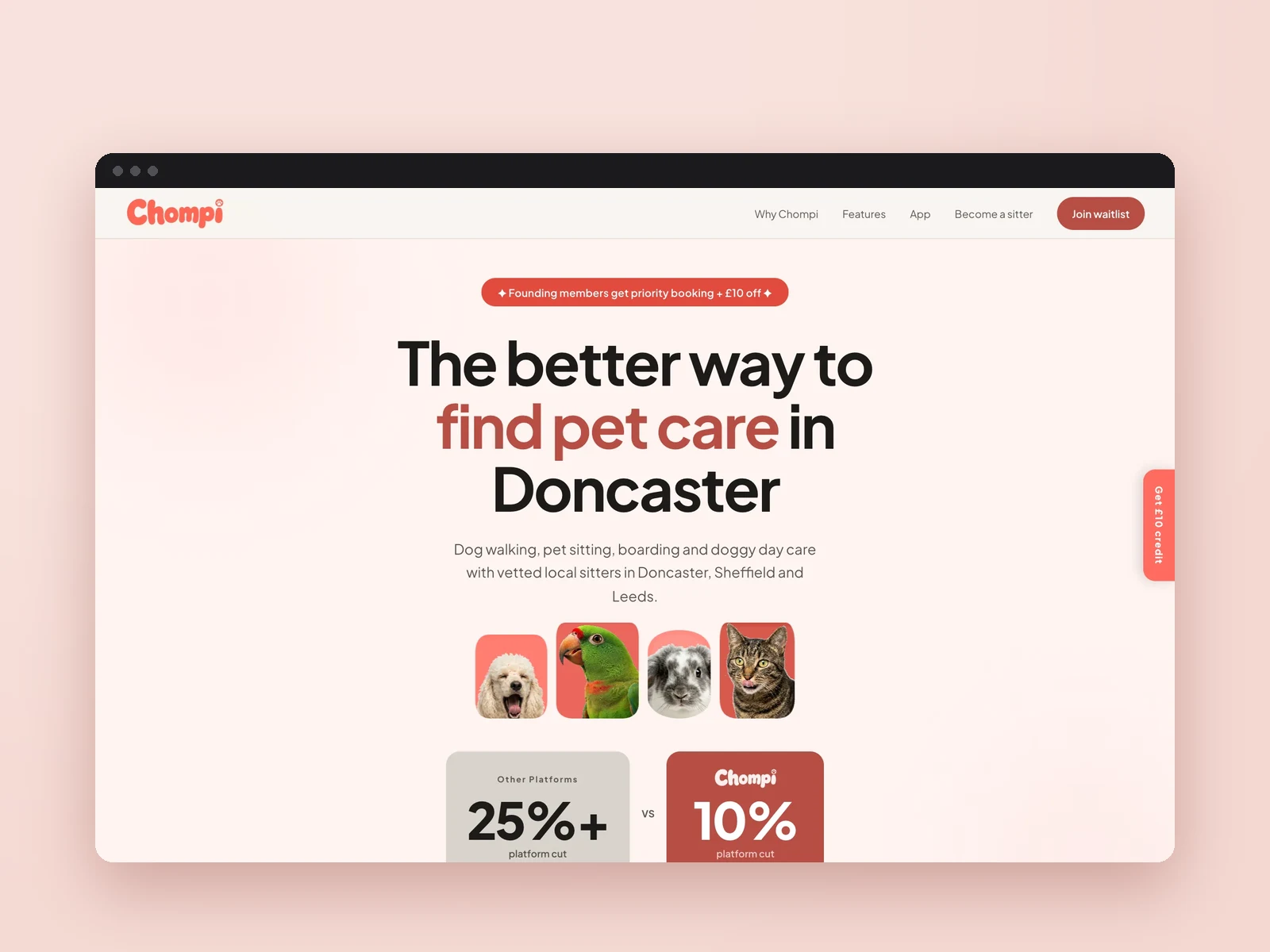 The Chompi homepage shown in a browser window