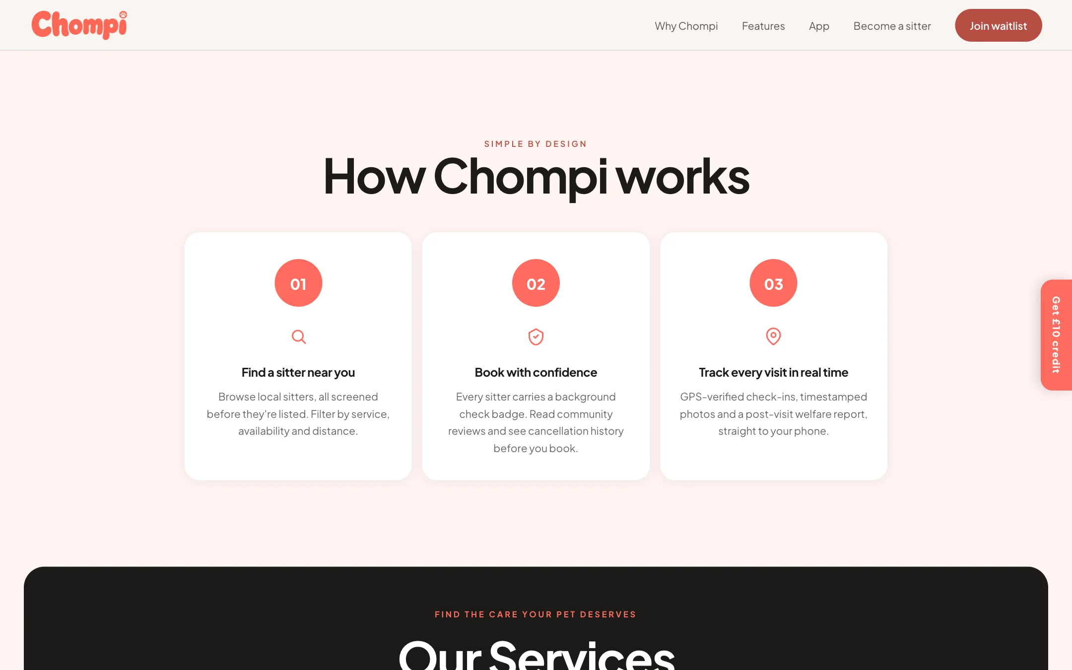 How Chompi works: find a sitter, book with confidence, track every visit