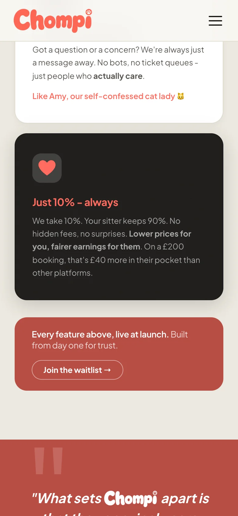 The "Just 10% - always" pricing promise on a phone
